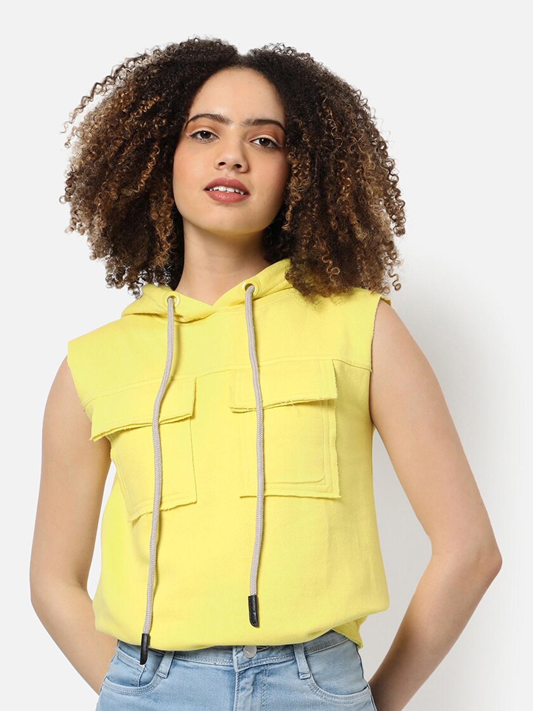 

Campus Sutra Women Yellow Hooded Sweatshirt