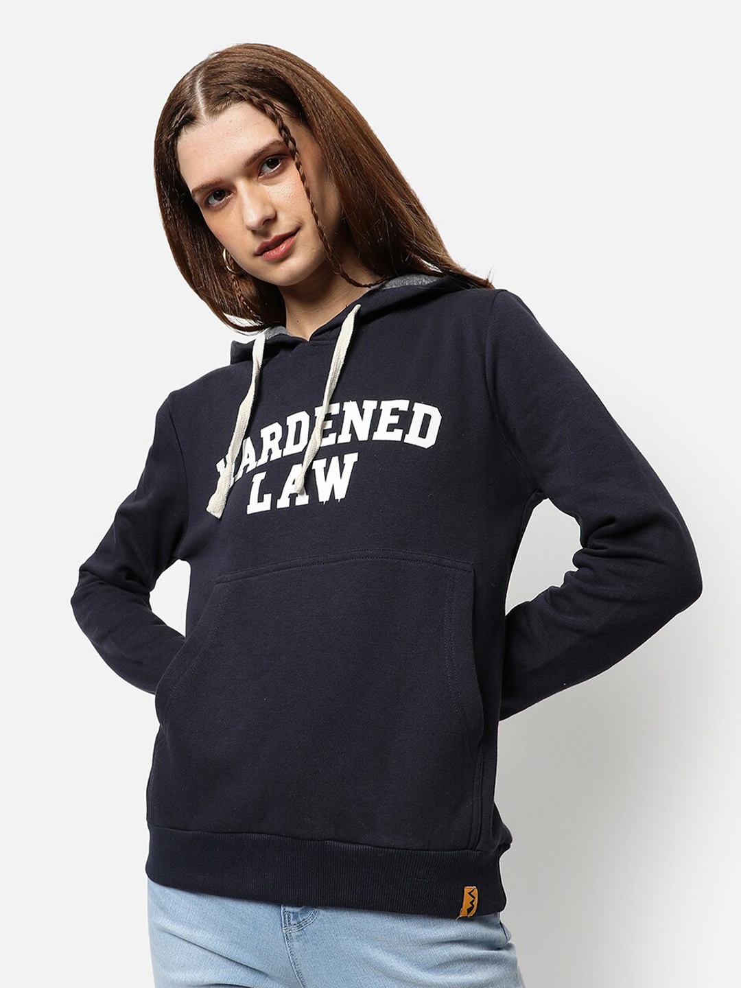 

Campus Sutra Women Blue Printed Hooded Sweatshirt