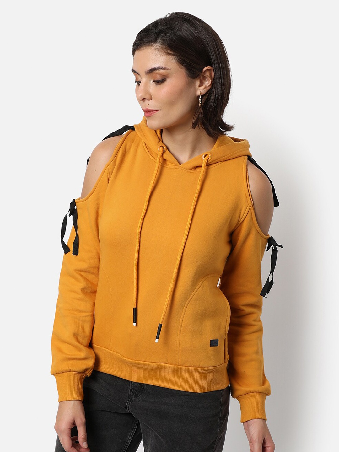 

Campus Sutra Women Yellow Hooded Sweatshirt