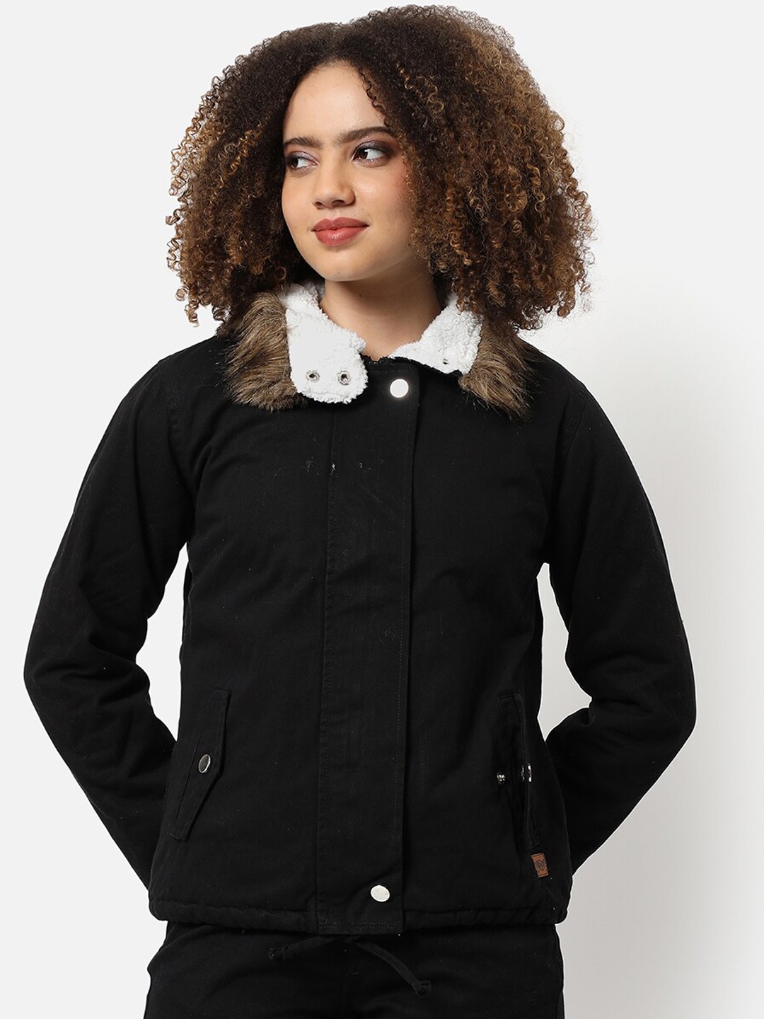 

Campus Sutra Women Black Windcheater Outdoor Puffer Jacket