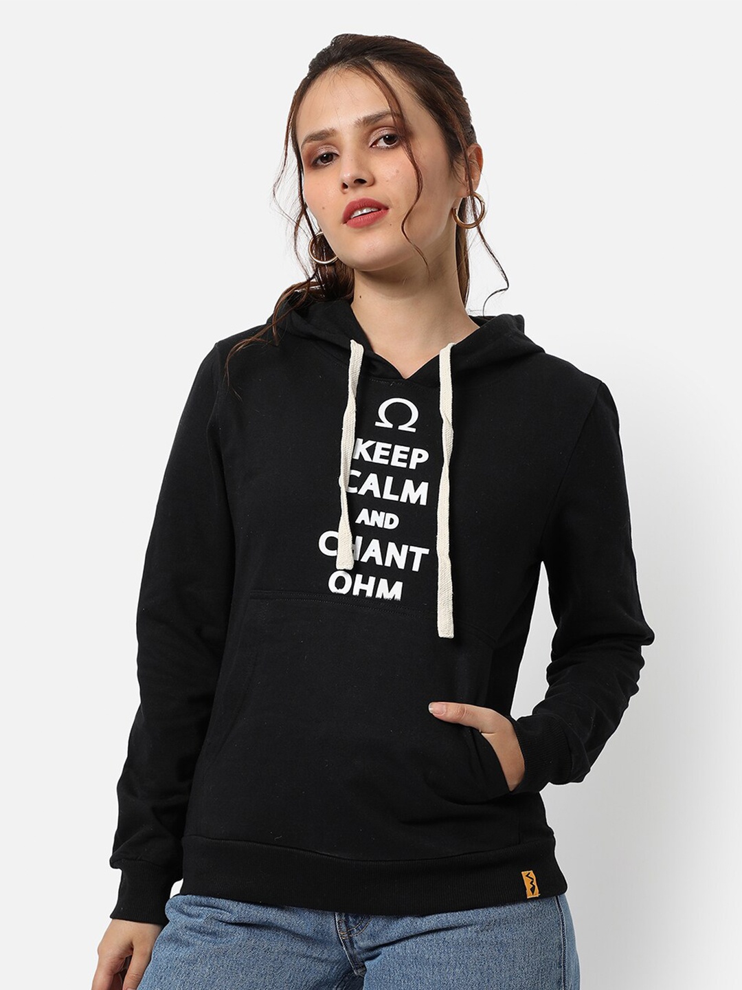 

Campus Sutra Women Black Printed Hooded Sweatshirt