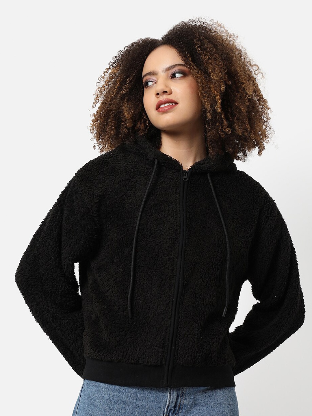 

Campus Sutra Women Black Hooded Sweatshirt