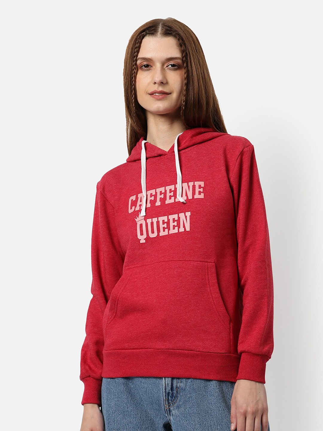 

Campus Sutra Women Maroon Printed Hooded Sweatshirt