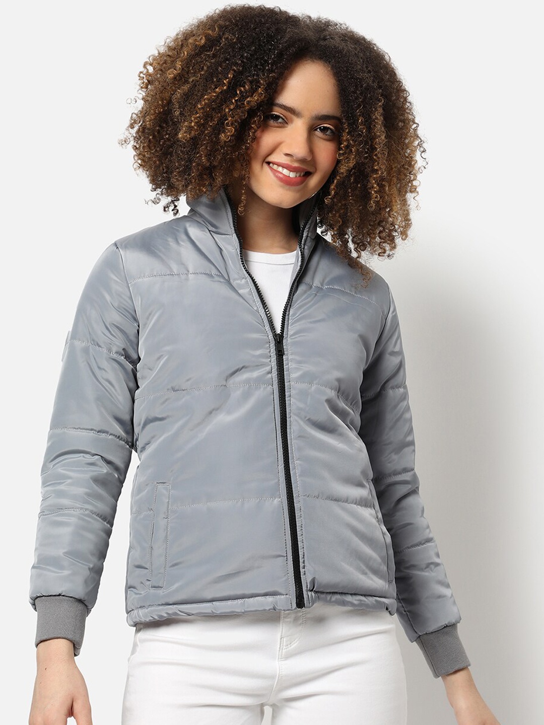 

Campus Sutra Women Grey Windcheater Bomber Jacket