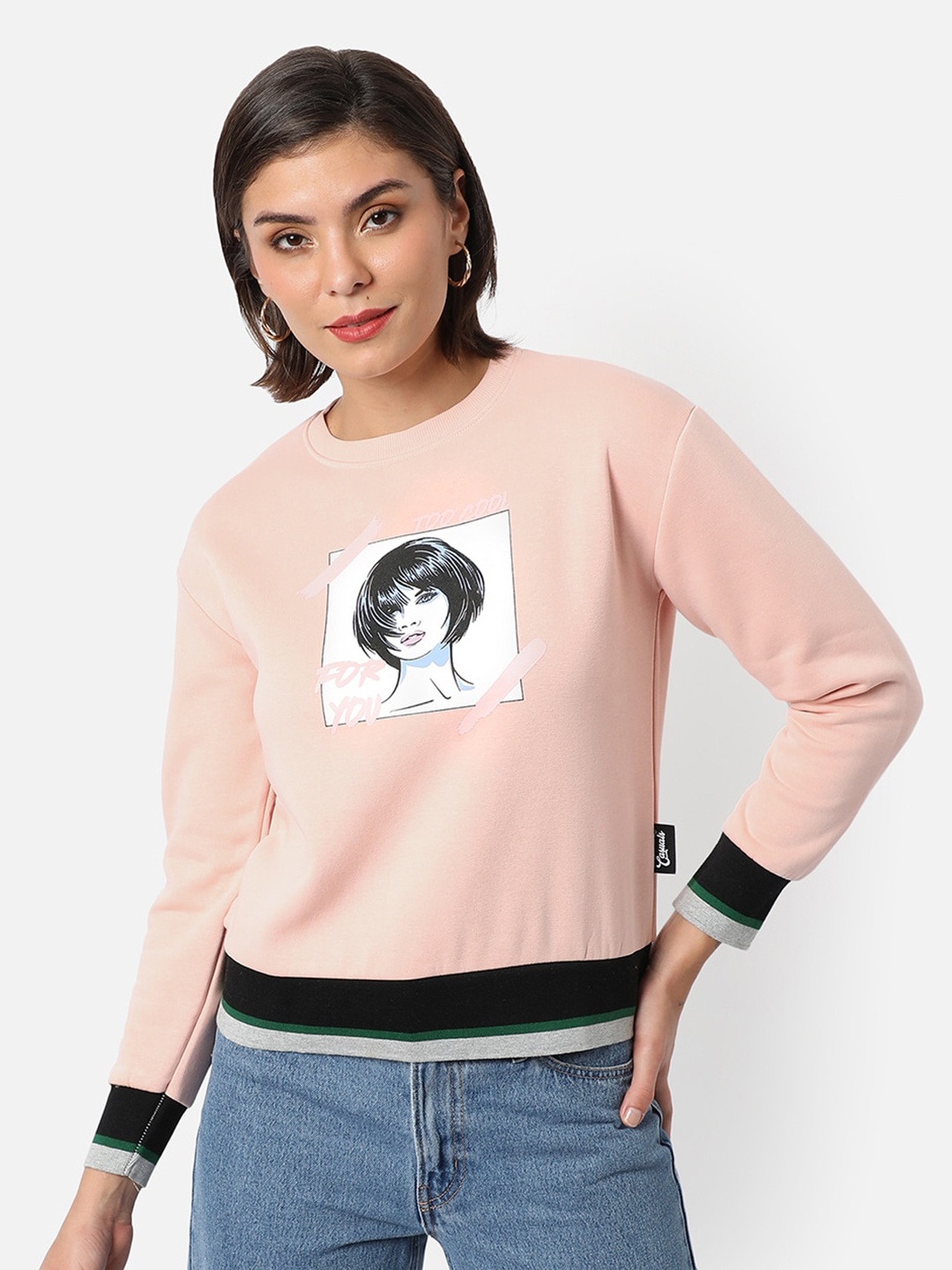 

Campus Sutra Women Pink & White Printed Pullover