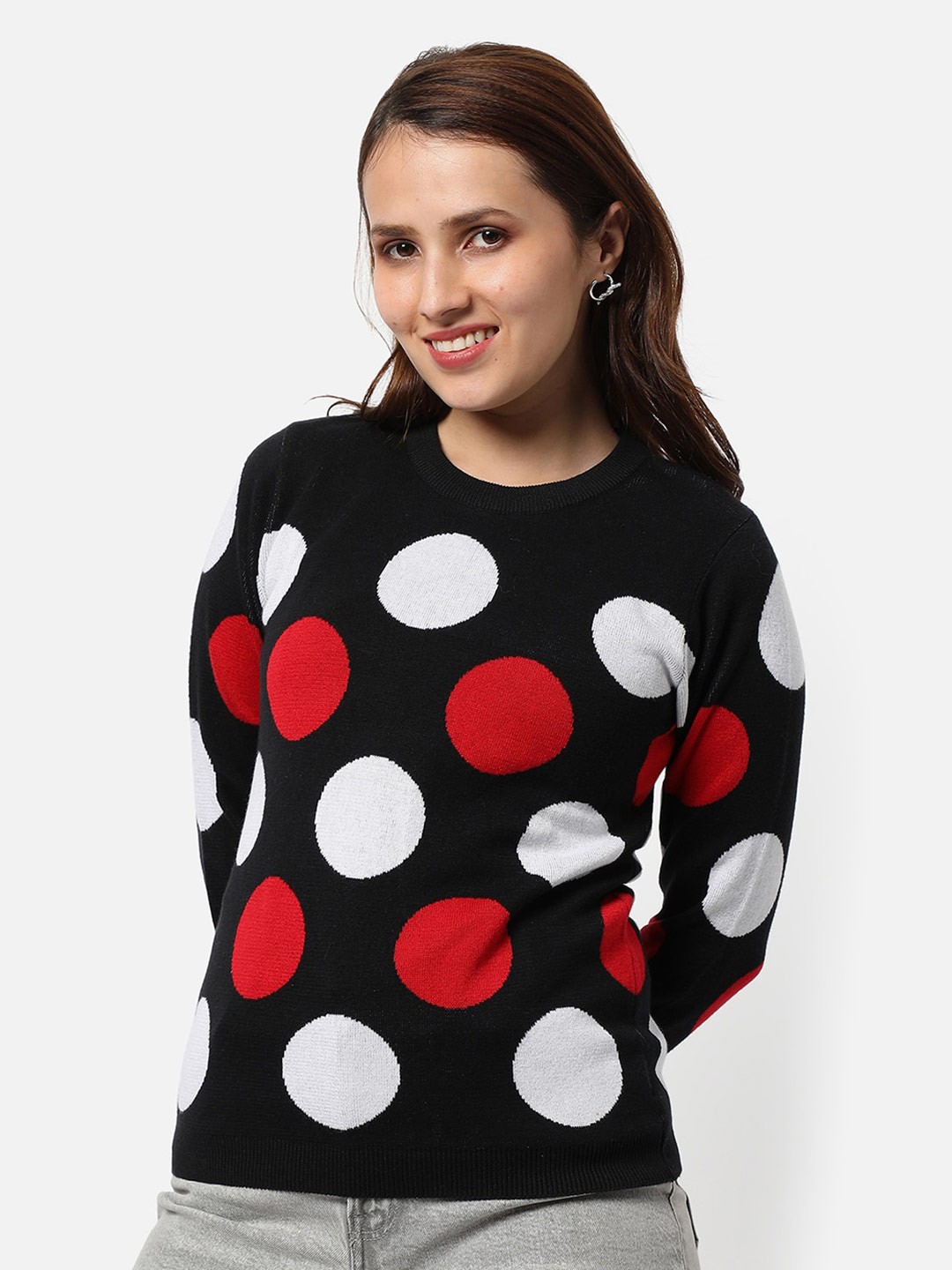 

Campus Sutra Women Black & Off White Printed Pullover