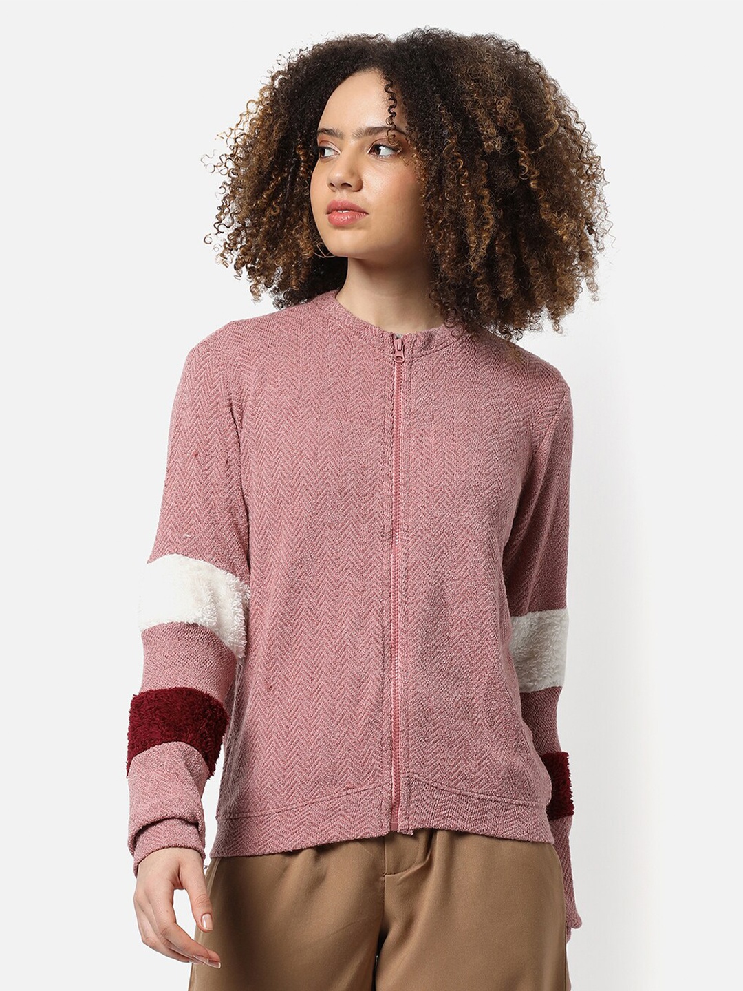 

Campus Sutra Women Pink Self Designed Wool Sweatshirt