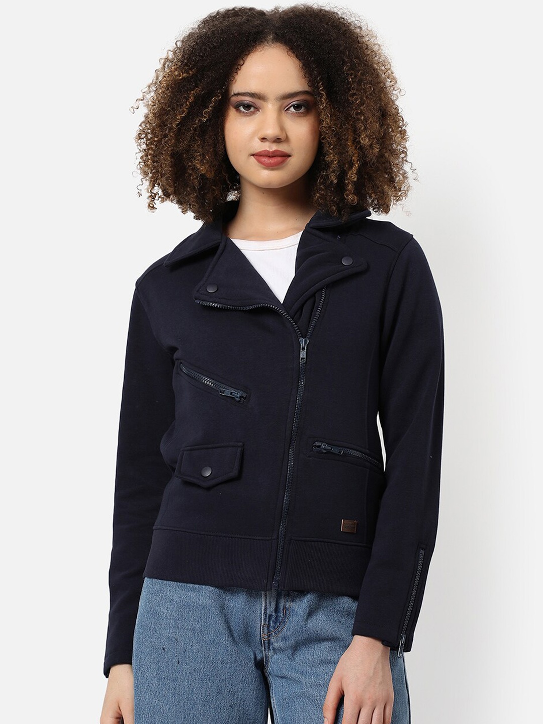 

Campus Sutra Women Navy Blue Windcheater Crop Outdoor Denim Jacket