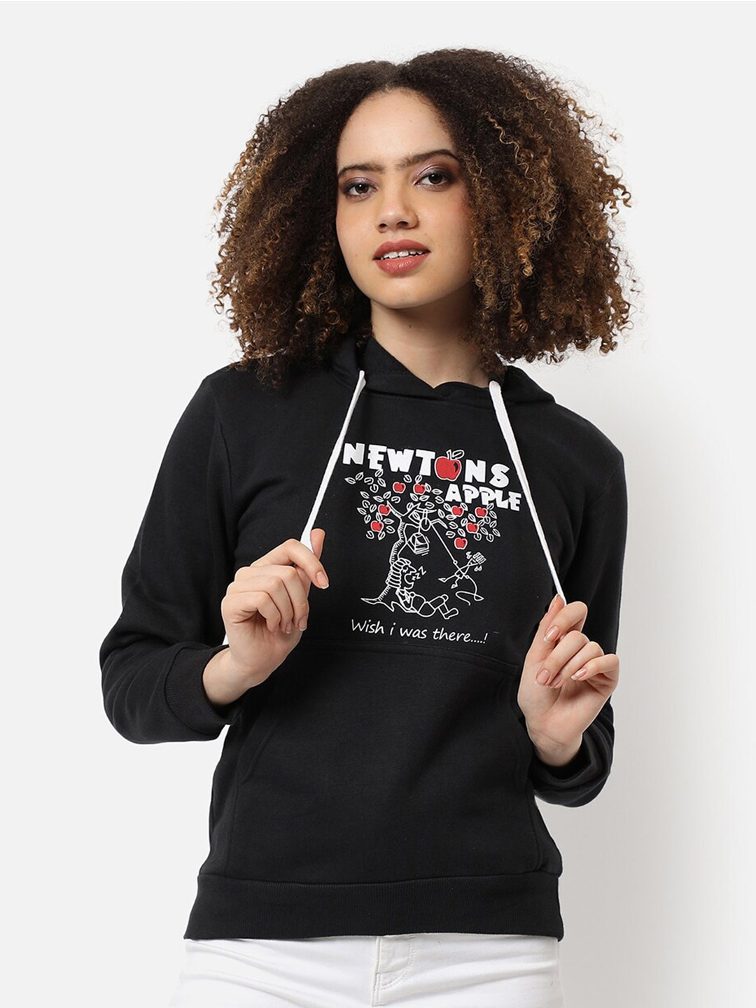 

Campus Sutra Women Black Printed Hooded Sweatshirt