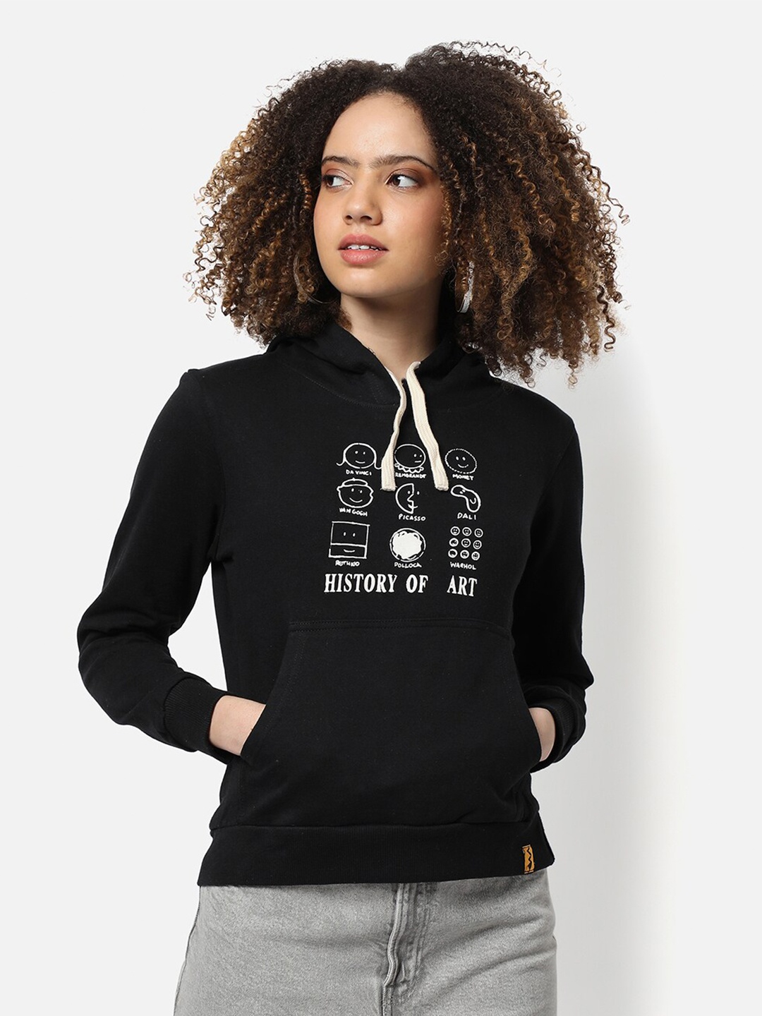 

Campus Sutra Women Black Printed Hooded Sweatshirt