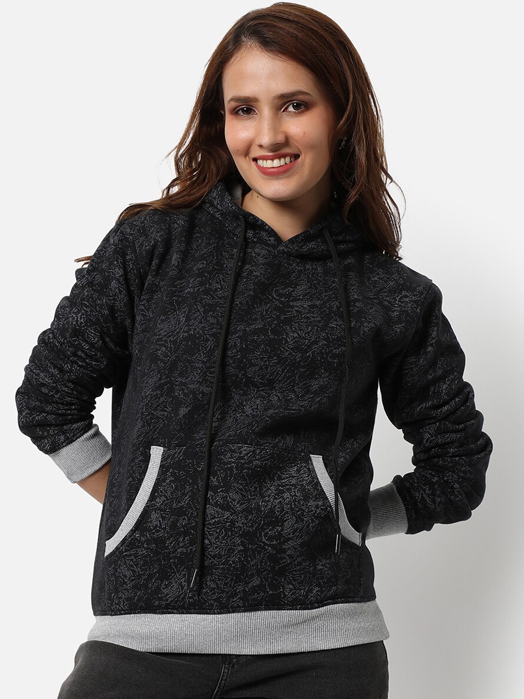 

Campus Sutra Women Black Hooded Sweatshirt