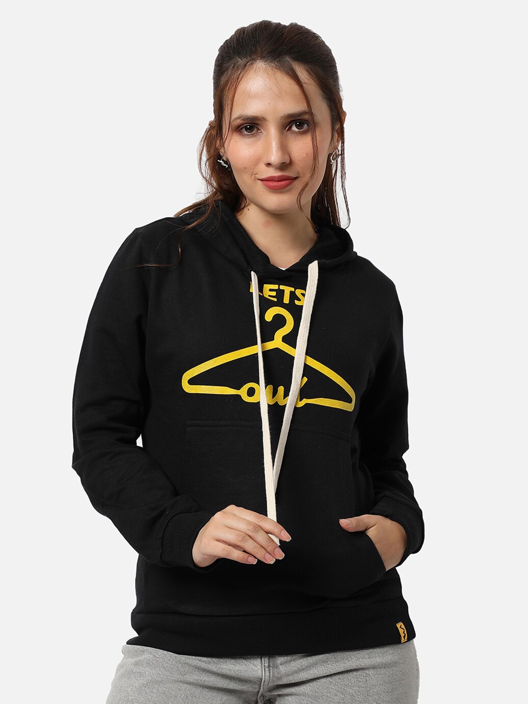 

Campus Sutra Women Black Hooded Cotton Sweatshirt