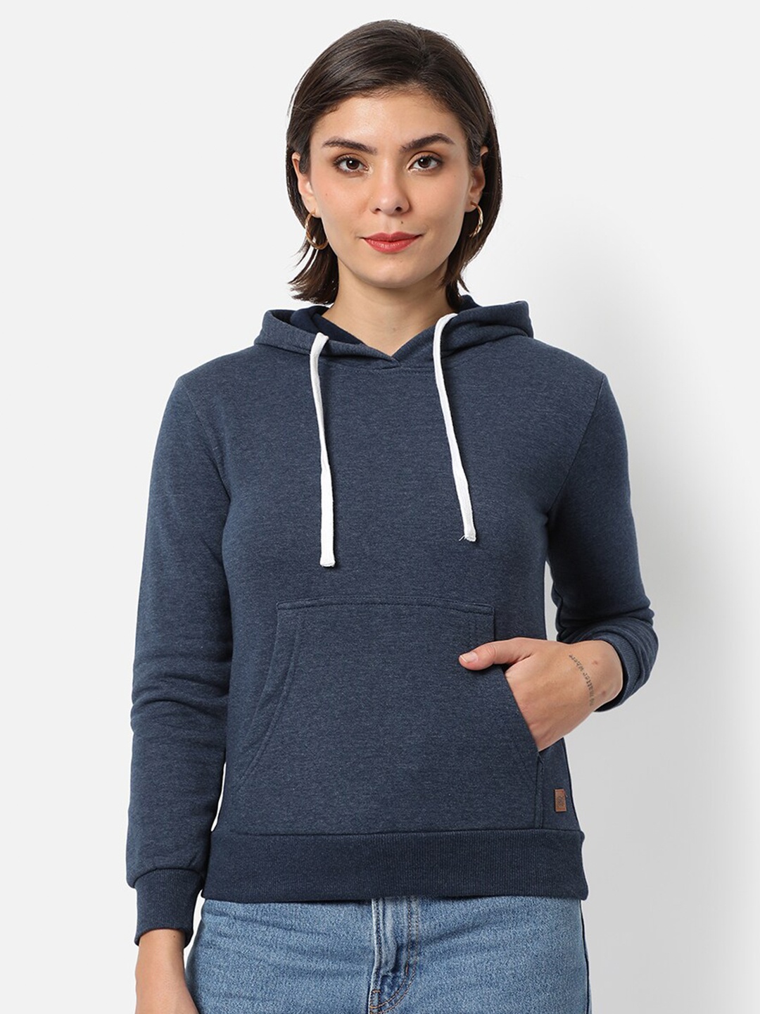 

Campus Sutra Women Blue Solid Hooded Sweatshirt