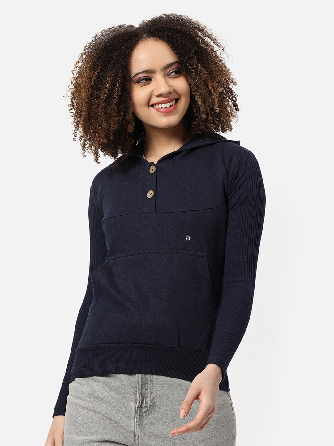 

Campus Sutra Women Blue Hooded Sweatshirt