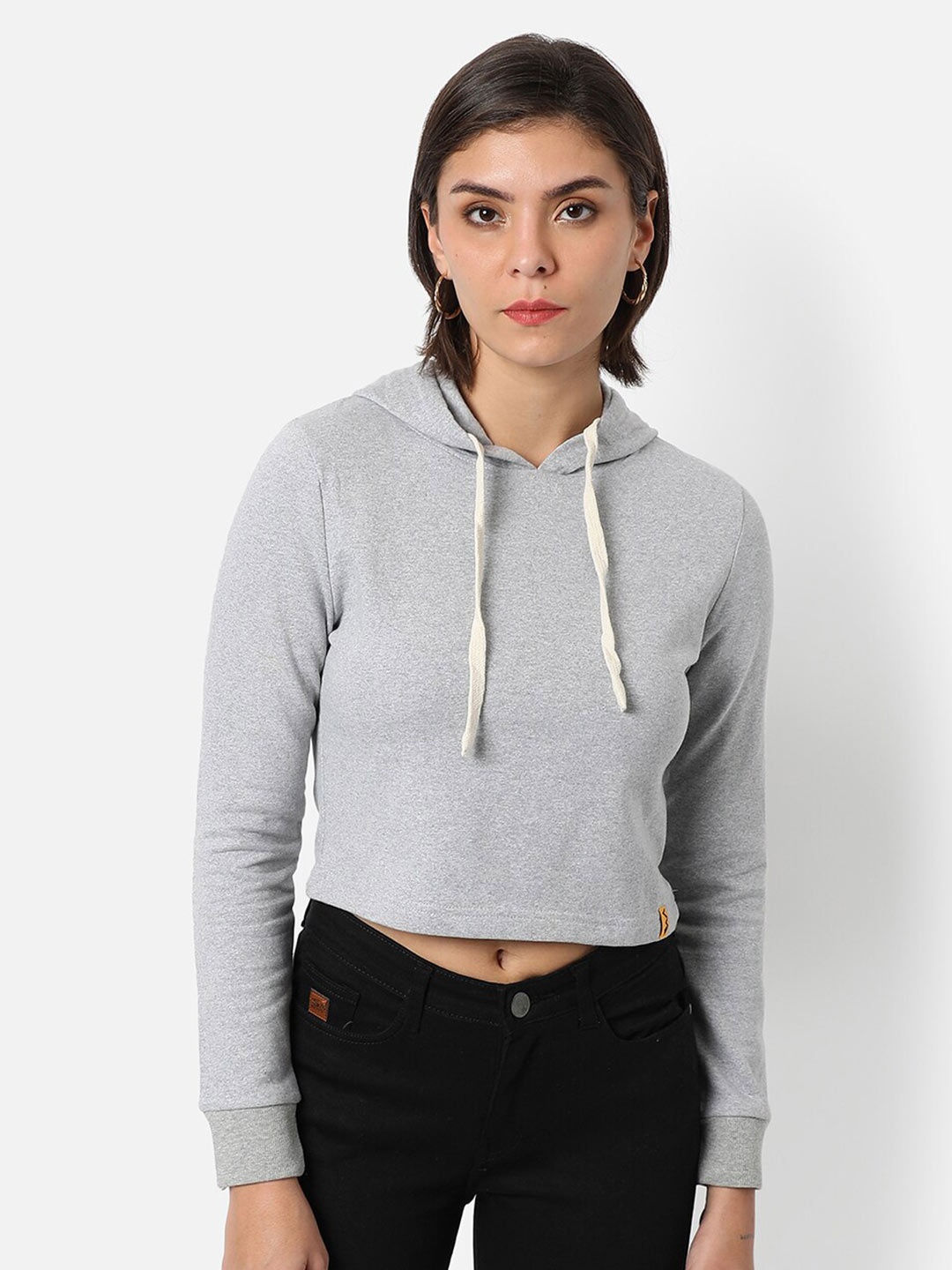 

Campus Sutra Women Grey Hooded Sweatshirt