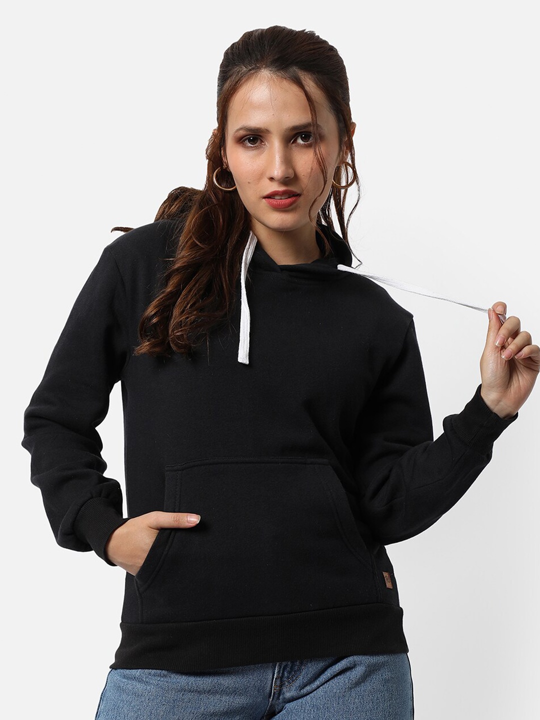 

Campus Sutra Women Black Hooded Sweatshirt