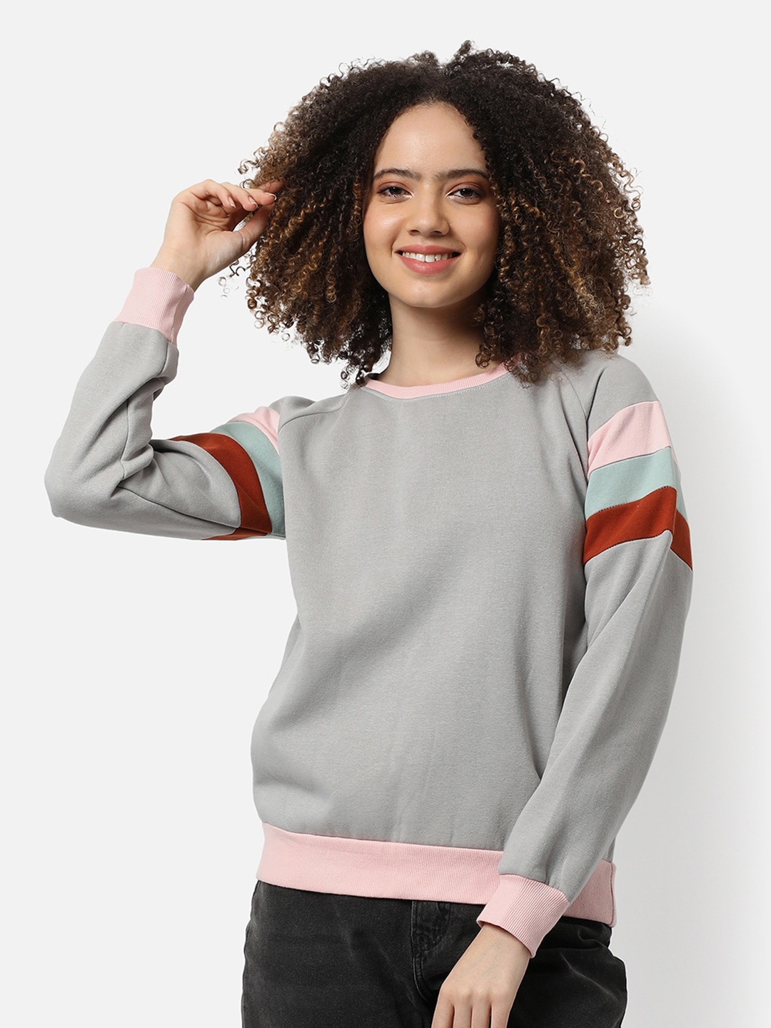 

Campus Sutra Women Grey & Pink Pullover