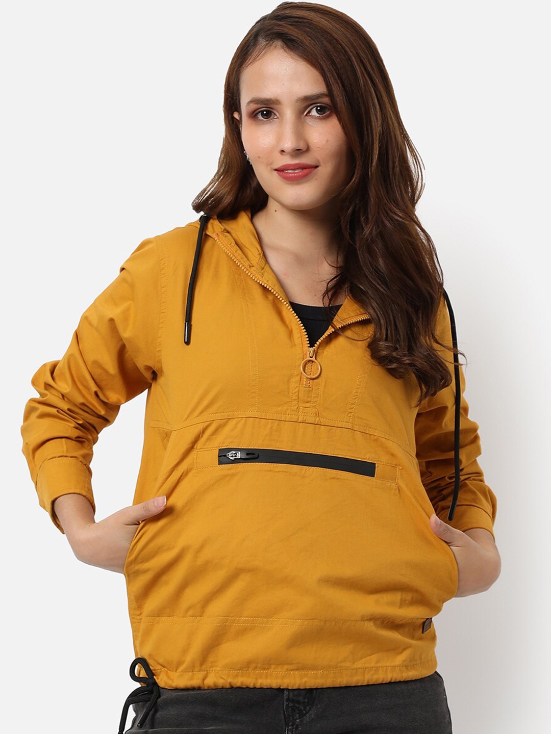 

Campus Sutra Women Mustard Windcheater Outdoor Biker Jacket