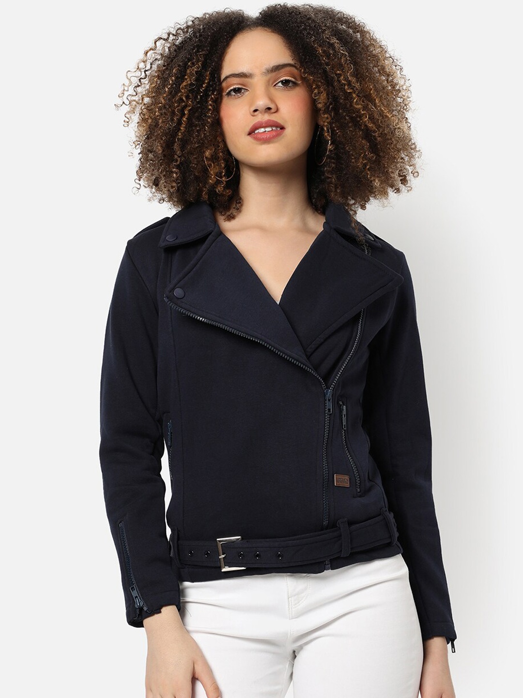 

Campus Sutra Women Navy Blue Biker Jacket