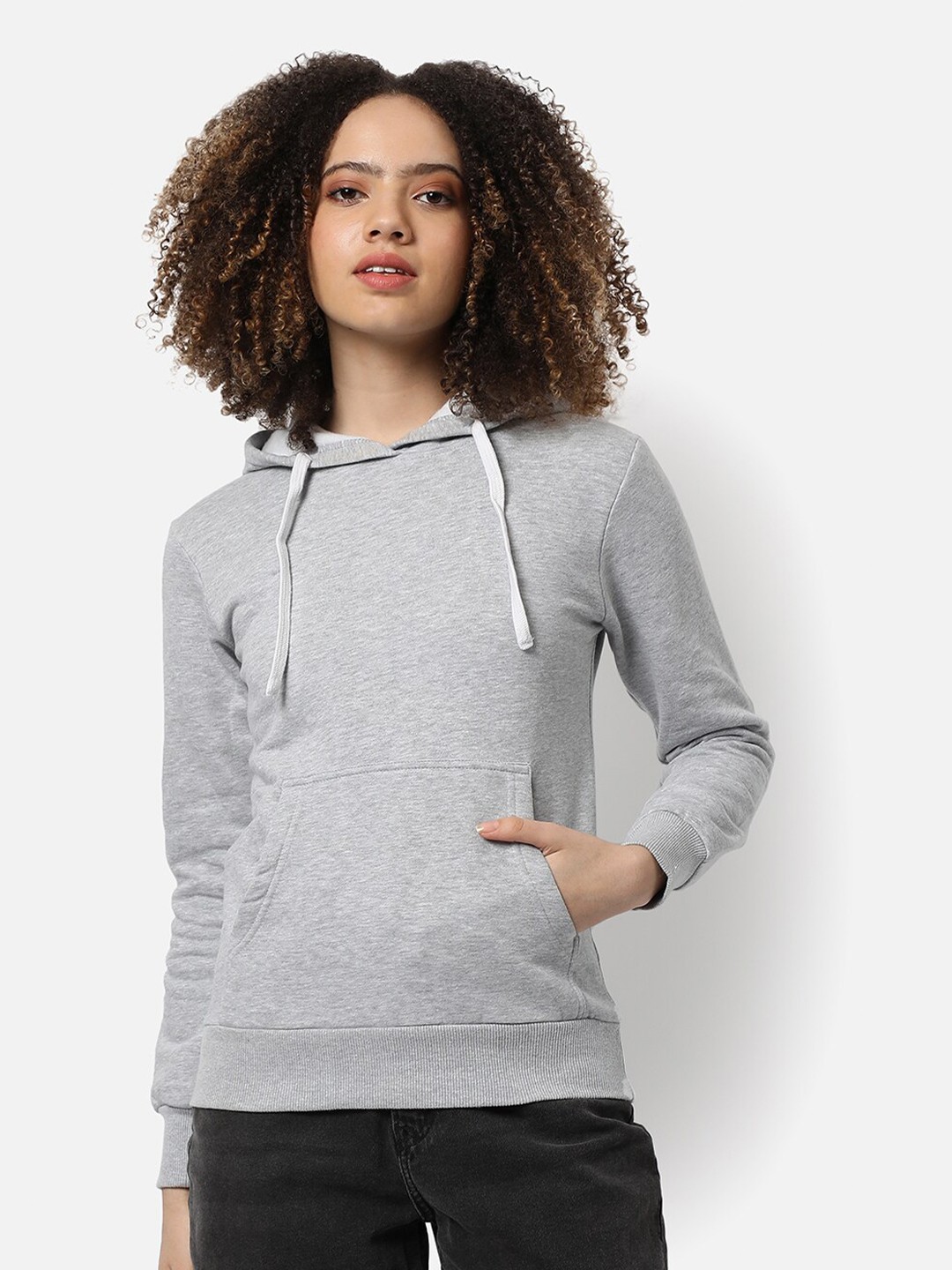 

Campus Sutra Women Grey Solid Regular Fit Hooded Sweatshirt