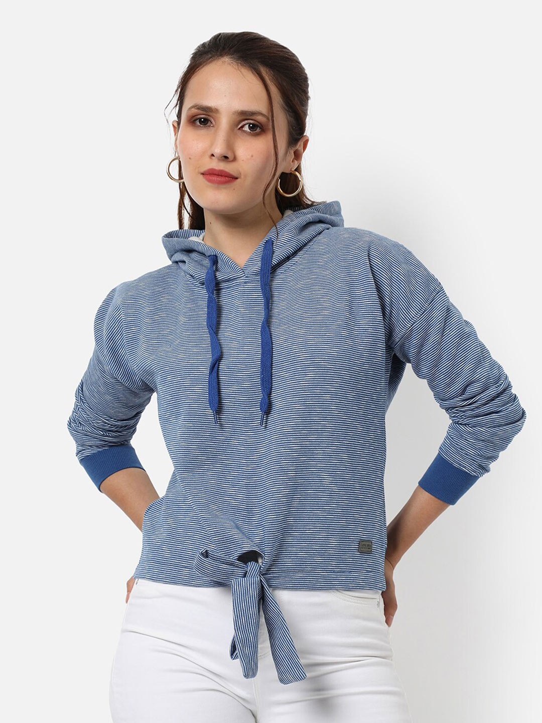 

Campus Sutra Women Blue Hooded Cotton Sweatshirt