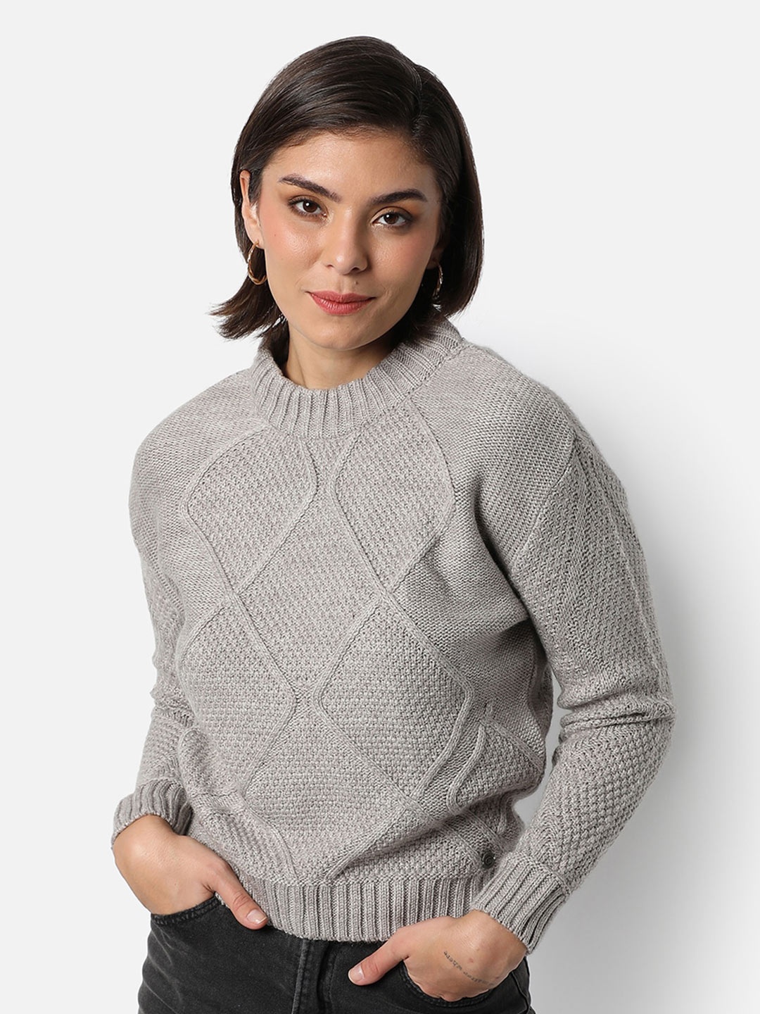 

Campus Sutra Women Grey Colourblocked Pullover