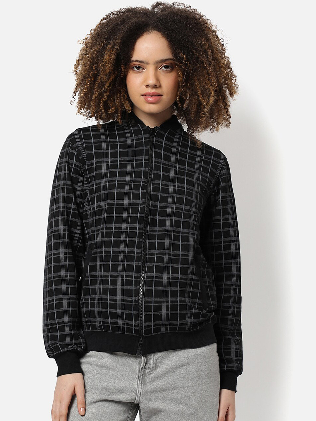 

Campus Sutra Women Black Checked Windcheater Outdoor Tailored Jacket