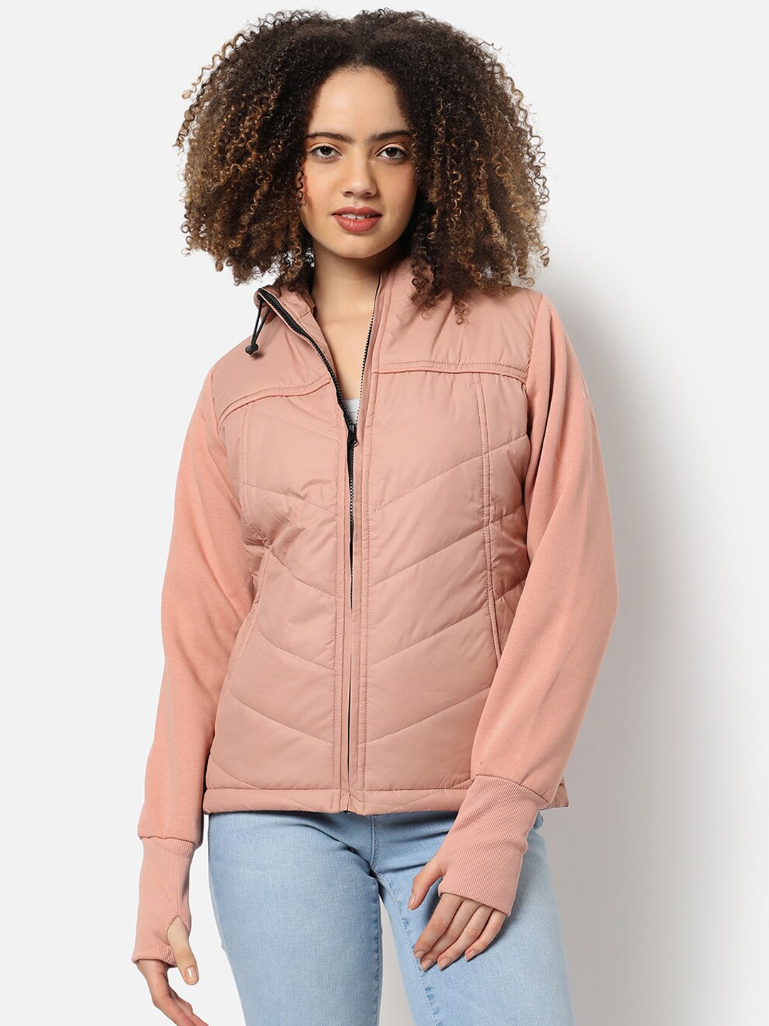 

Campus Sutra Women Pink Solid Windcheater Outdoor Padded Jacket