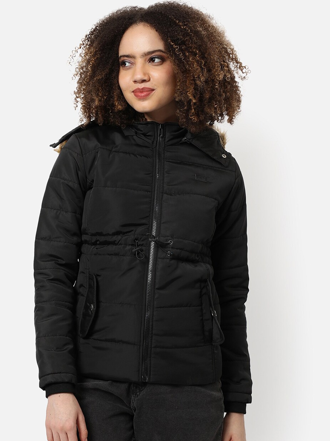 

Campus Sutra Women Black Windcheater Outdoor Puffer Jacket
