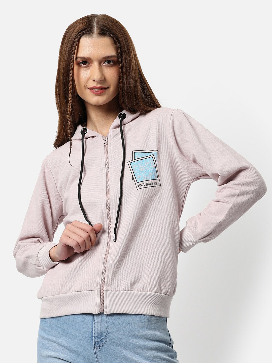 

Campus Sutra Women Peach-Coloured Hooded Cotton Sweatshirt