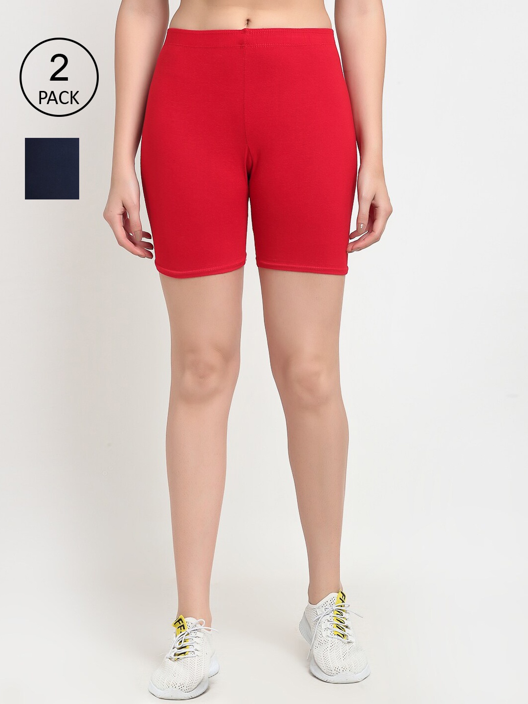 

GRACIT Women Pack Of 2 Red & Black Cycling Sports Shorts