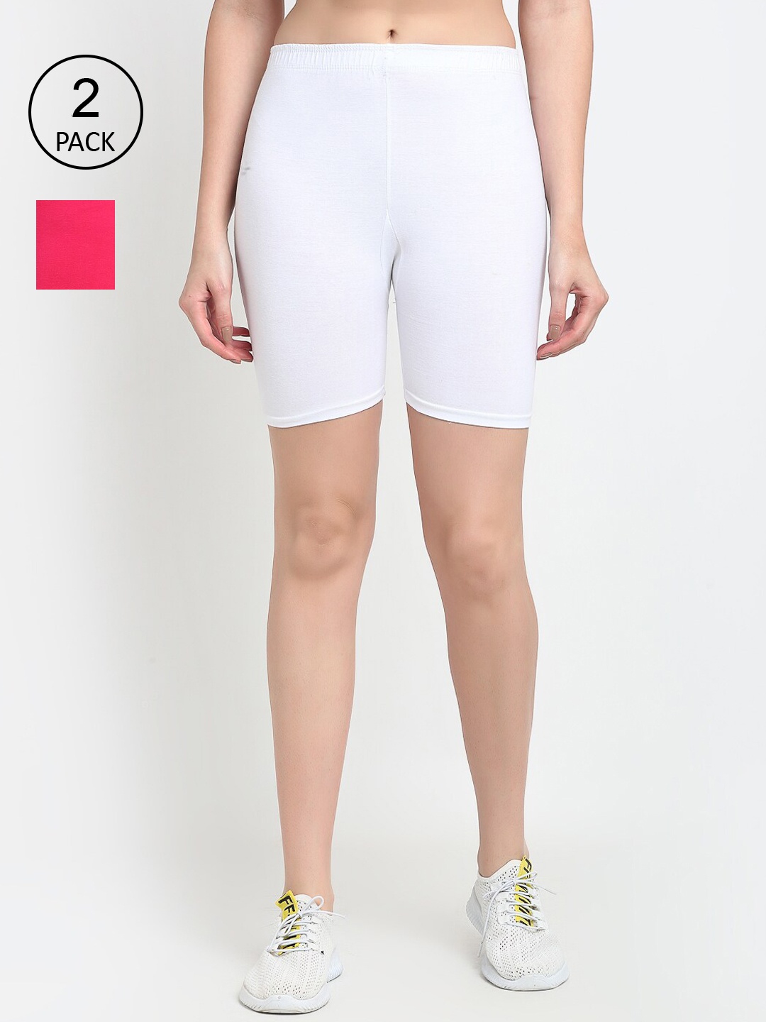 

GRACIT Women White & Pink Cycling Sports Shorts