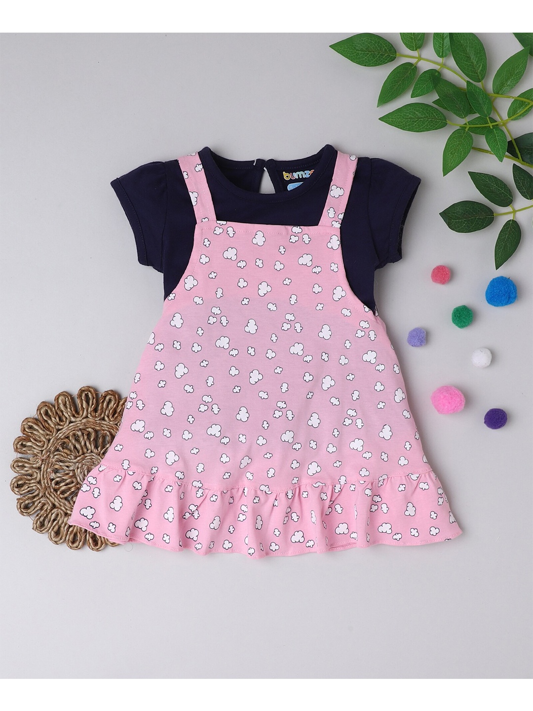 

BUMZEE Girls Pink Pinafore Dress