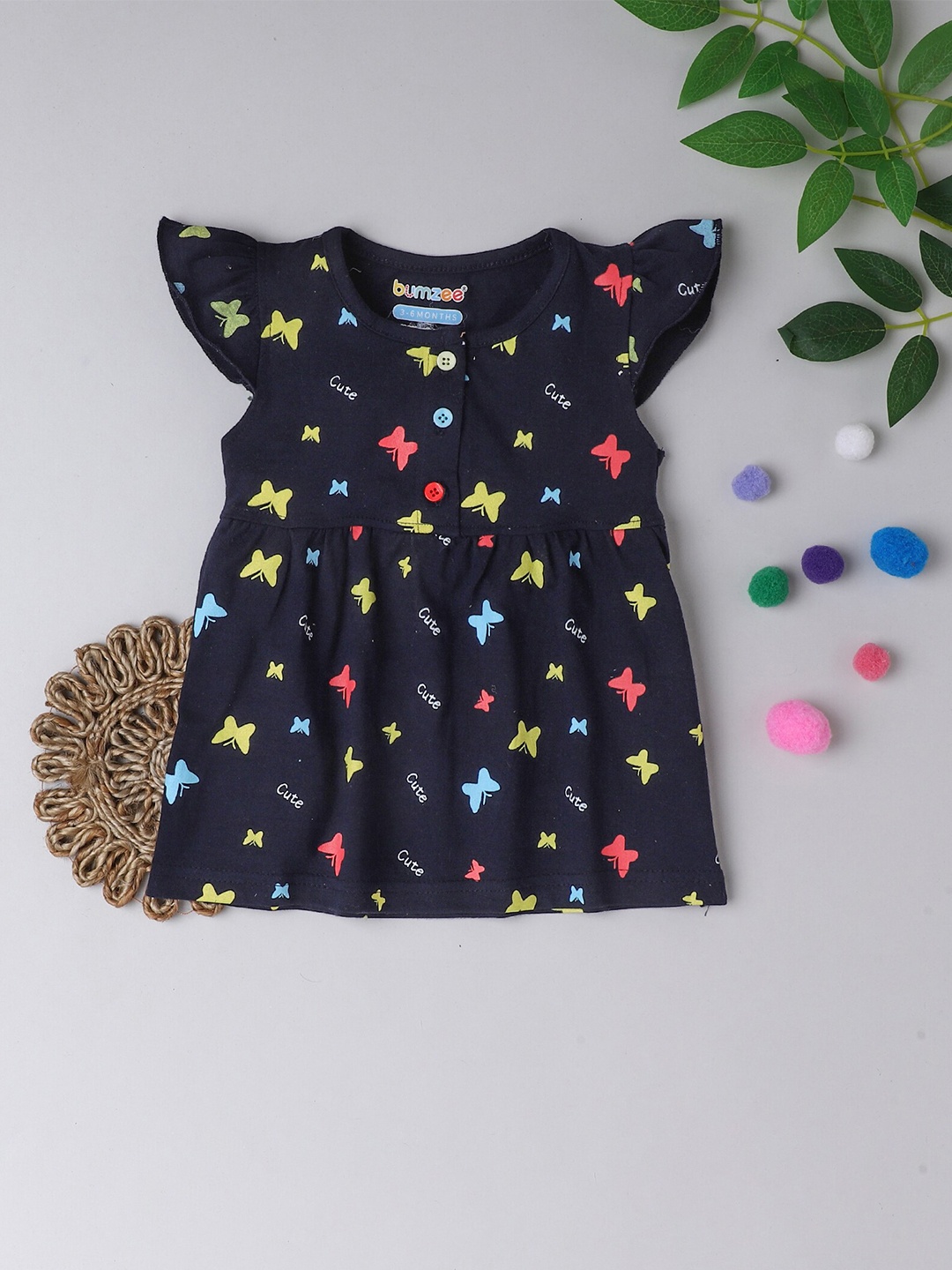 

BUMZEE Girls Navy Blue Printed Dress