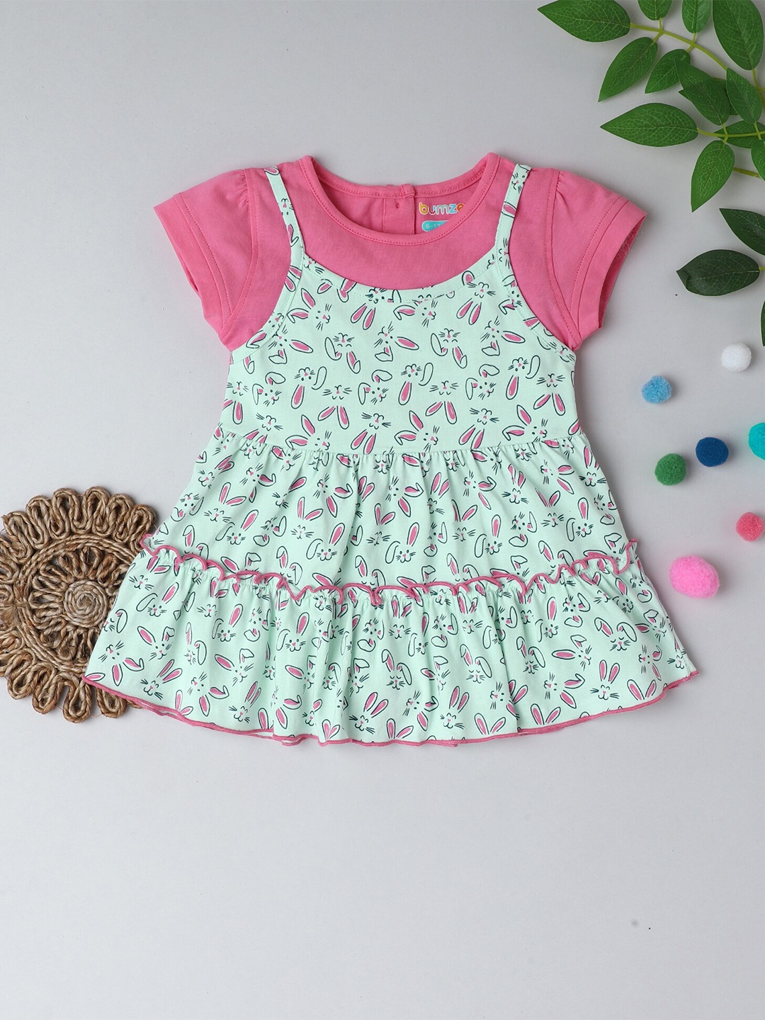 

BUMZEE Kids Girls Green Floral A-Line Dress