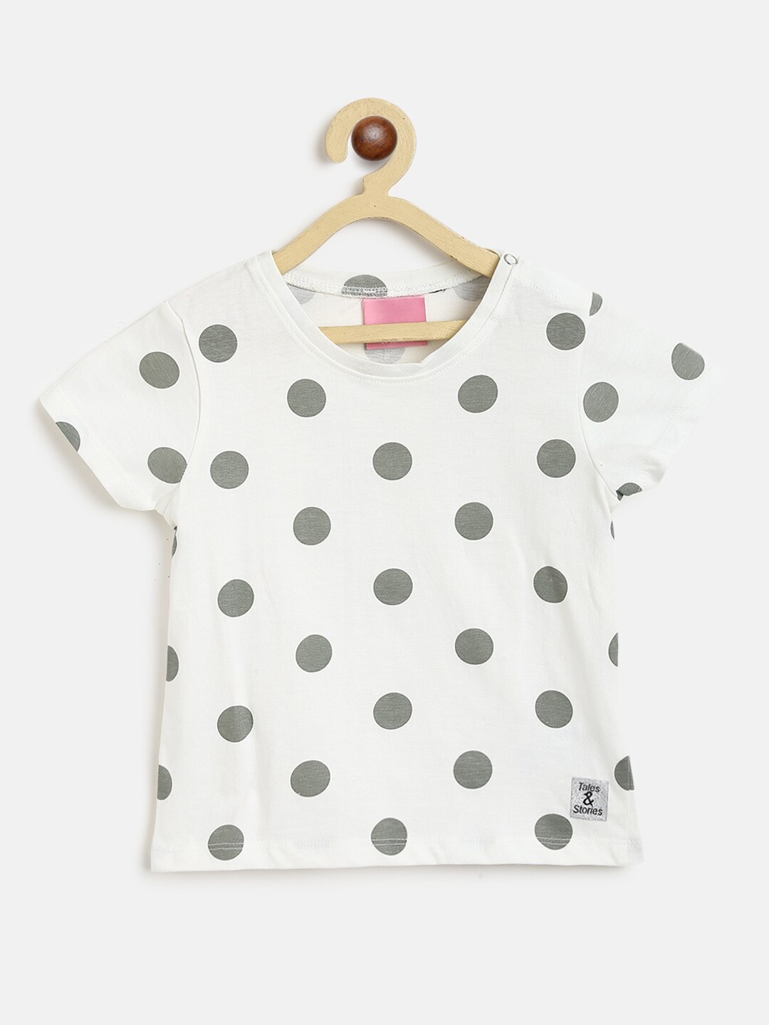 

TALES & STORIES Girls White & Green Polka Dots T-shirt