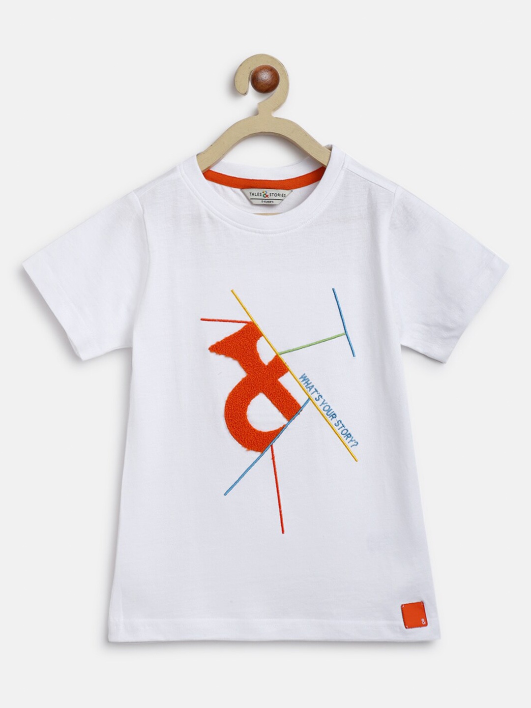 

TALES & STORIES Boys White & Red Typography Printed T-shirt