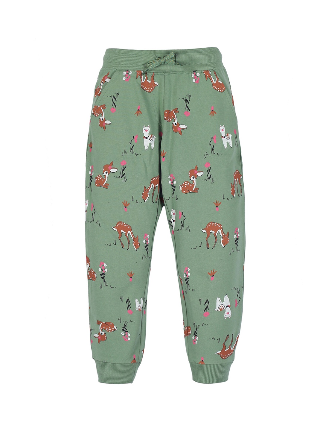 

PLUM TREE Girls Green Printed Pure Cotton Joggers