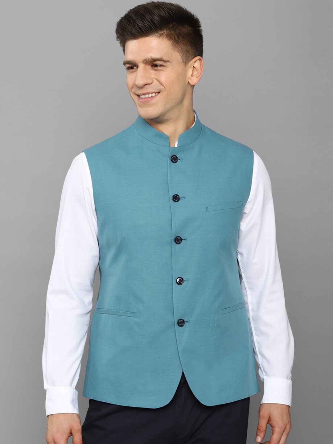 

Allen Solly Men Blue Solid Nehru Jacket
