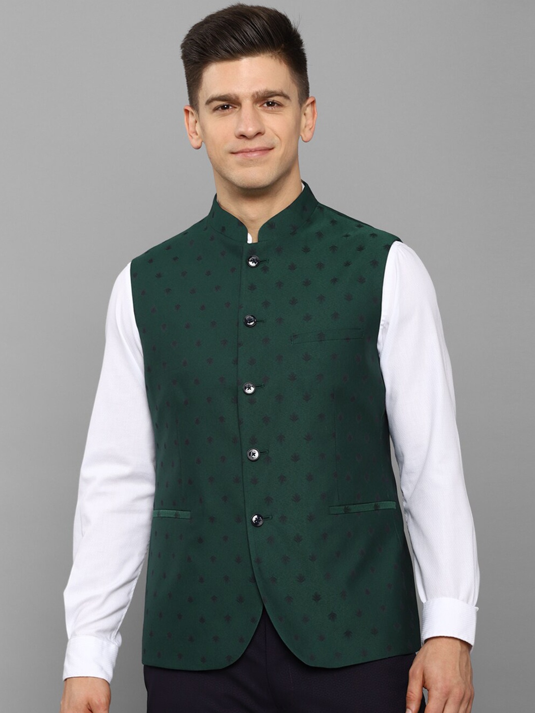 

Allen Solly Men Green Woven Design Nehru Jackets