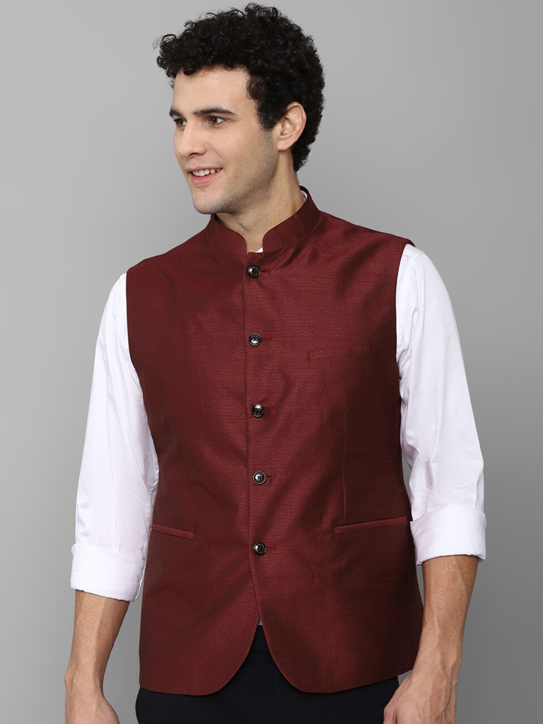 

Allen Solly Men Maroon Solid Woven Nehru Jacket