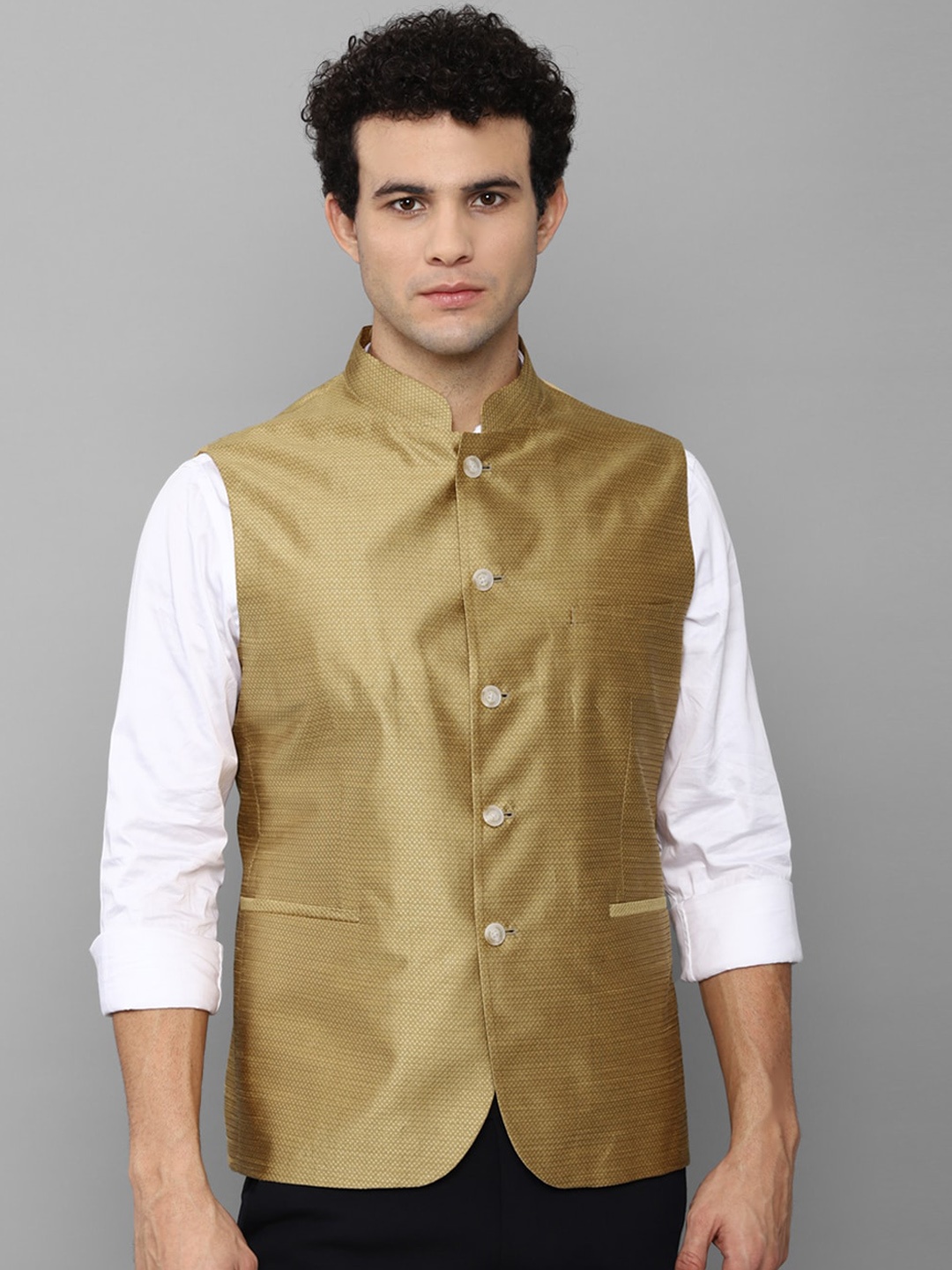 

Allen Solly Men Khaki Woven Design Nehru Jackets