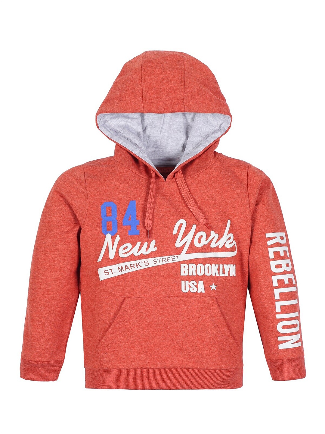 

PLUM TREE Boys Orange Printed Cotton Hooded Sweatshirt