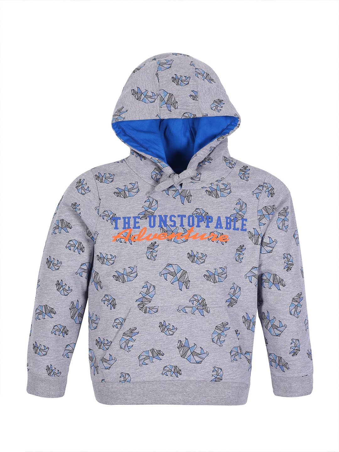 

PLUM TREE Boys Grey Printed Hooded Pure Cotton Sweatshirt