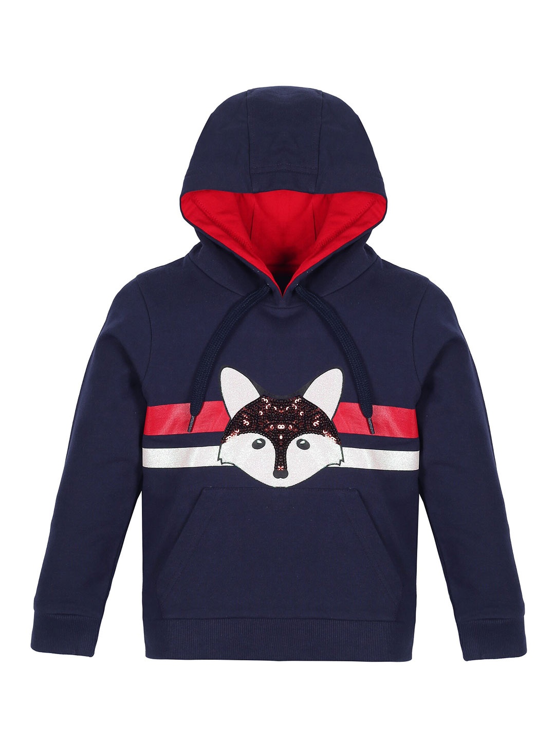 

PLUM TREE Girls Navy Blue Printed Hooded Cotton Sweatshirt