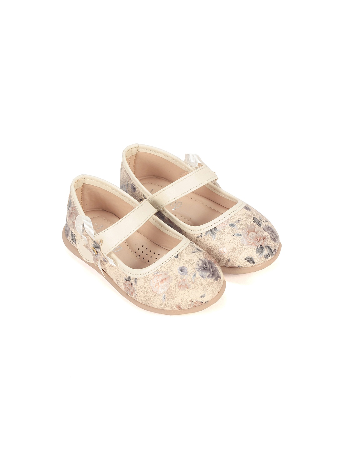 

Lil Lollipop Girls Cream Printed Ballerinas Flats with Buckles