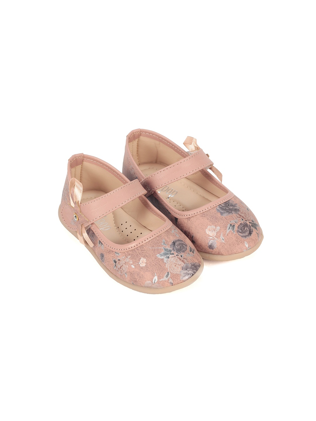 

Lil Lollipop Girls Peach-Coloured Floral Printed Ballerinas with Bows Flats