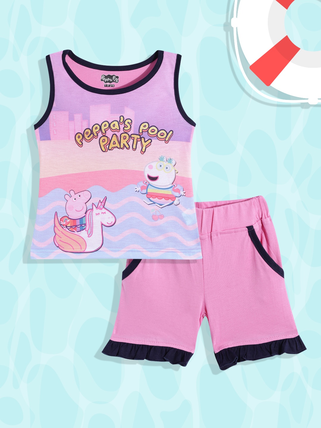 

Eteenz Girls Pink & Yellow Peppa Pig Printed T-shirt with Shorts