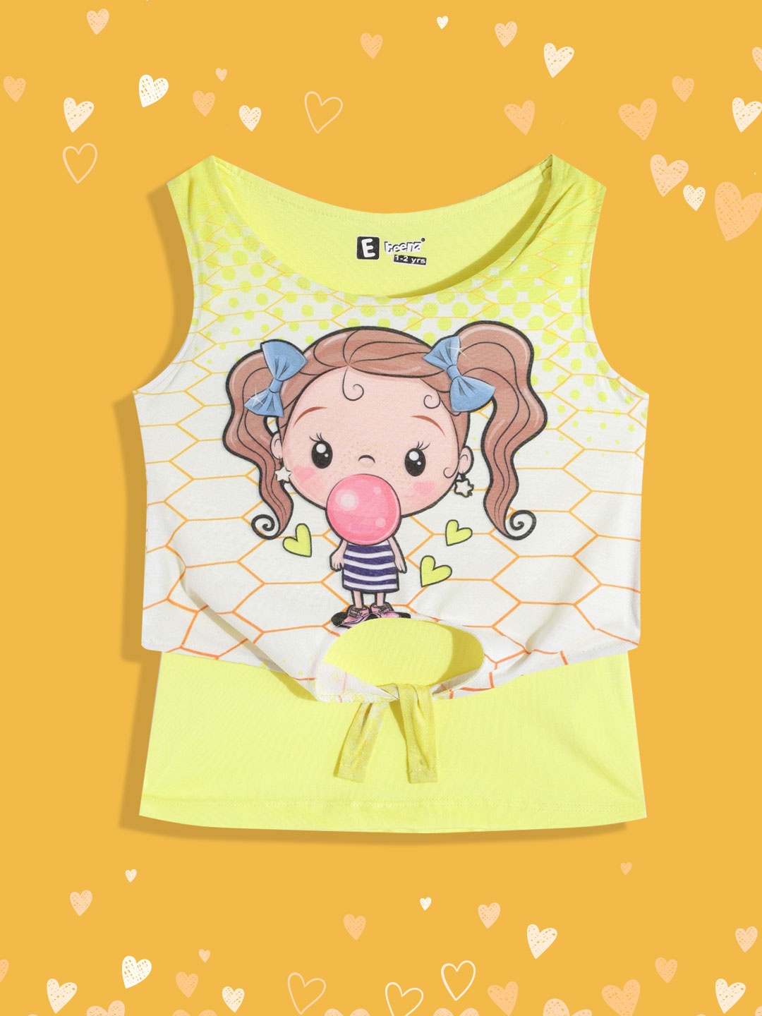 

Eteenz Girls Yellow & Brown Printed Sleeveless Top