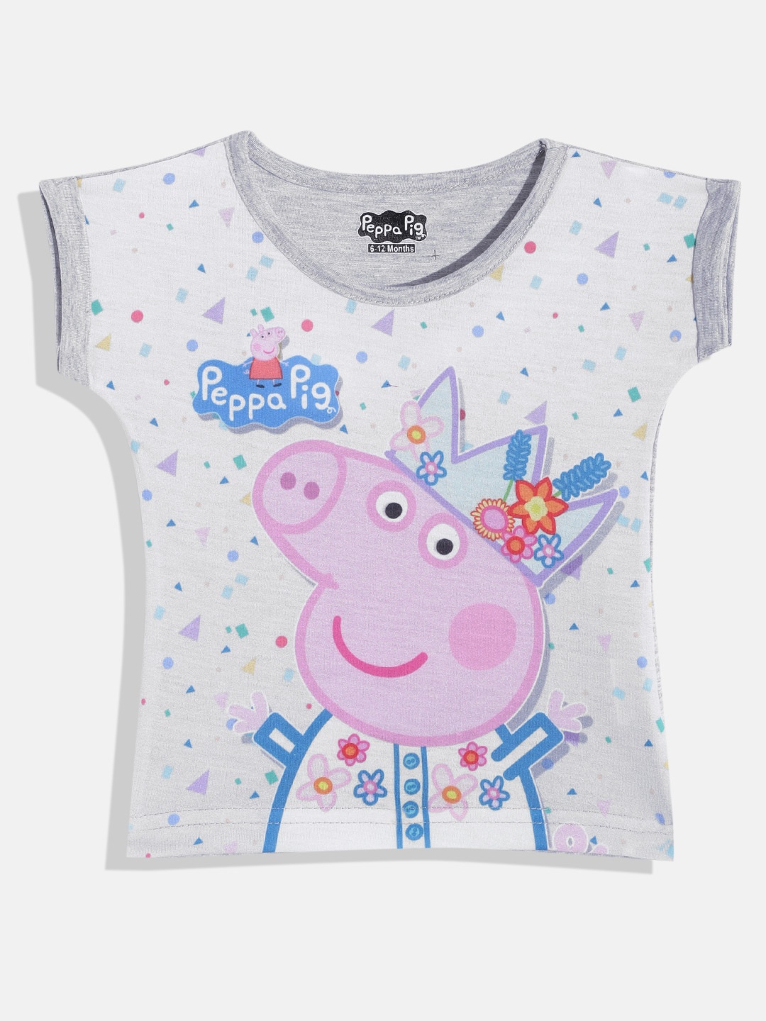 

Eteenz Infant Girls Grey Melange & Pink Peppa Pig Printed Extended Sleeves Cotton T-shirt